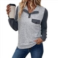 thumbnail image 3 of Blusa Holgada de Retazos con Cuello de Solapa y Botones de Larga con Bloques de Color para Mujer, Estilo Urbano Y2K Gris M, 3 of 9