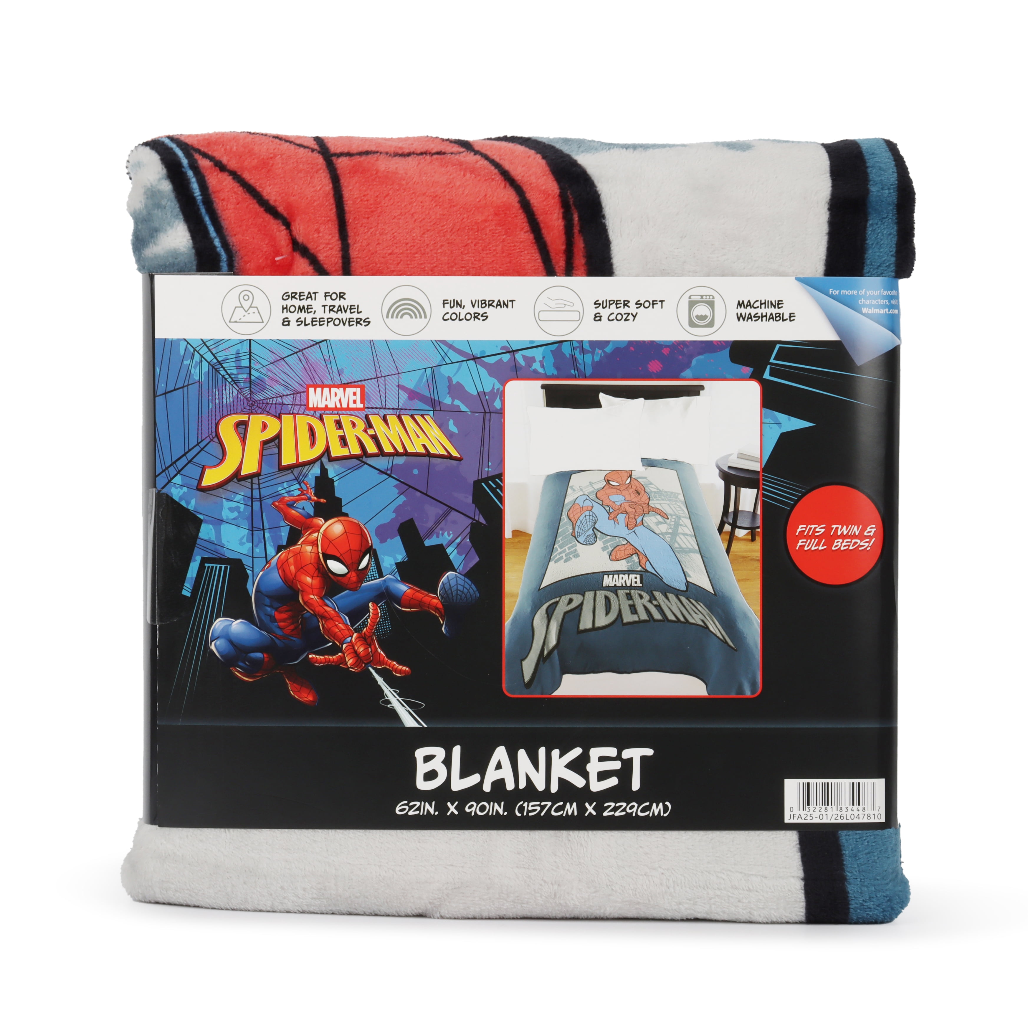 The Amazing Spider-Man Kids Throw Blanket, Polyester Silk Touch, Navy, Marvel, 62" x 90"