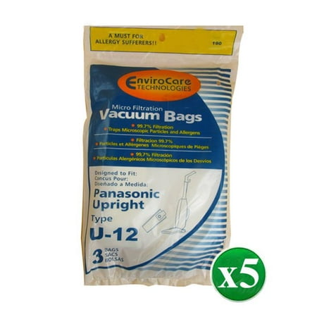 15 Replacement Part For Panasonic U6 U12 Upright Vacuum Allergy Bags Quiet Force Performance Plus Platinum Optfilo