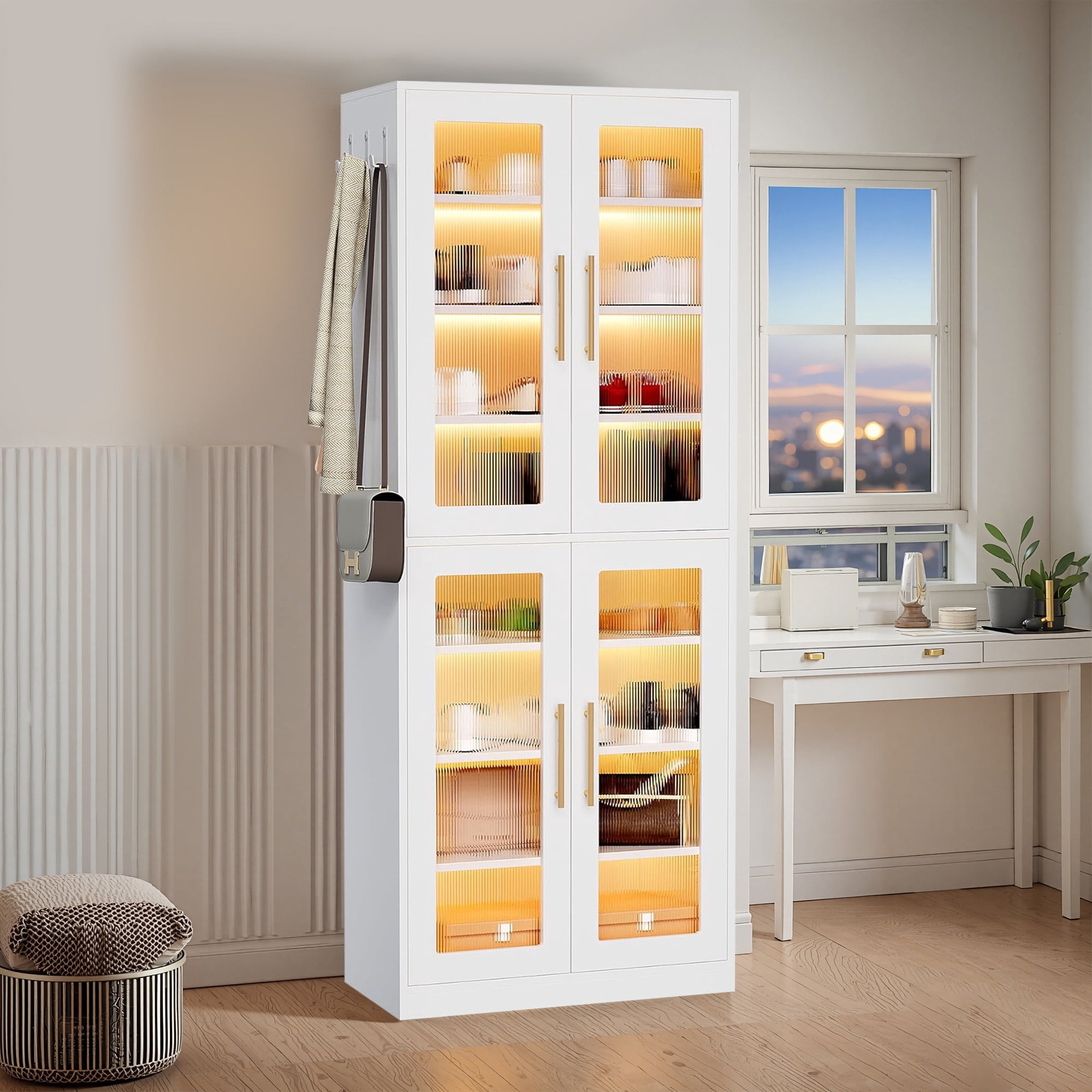 MAYEERTY Shoe Storage Cabinet with Remote-Controlled LED Lights for Smart Home Decor