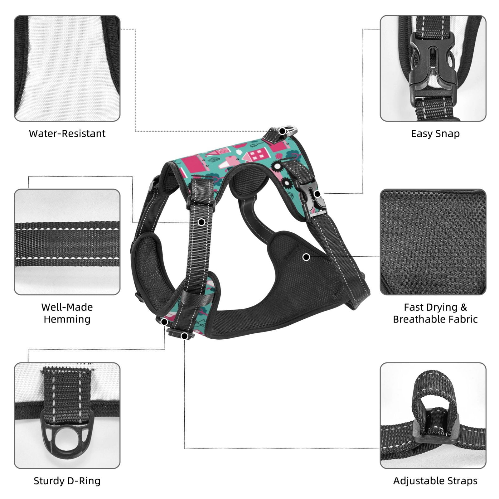 Kdxio Excavator Print No Pull Dog Harness Adjustable Reflective Oxford Easy Control Medium Large Dog Harness for Training and Everyday-X-Large