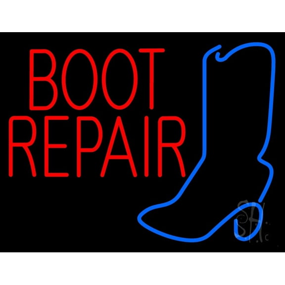 Red Boot Repair With Logo LED Neon Sign 24 x 31 - inches, Black Square Cut Acrylic Backing, with Dimmer - Bright and Premium built indoor LED Neon Sign for store interior Décor, Storefront.
