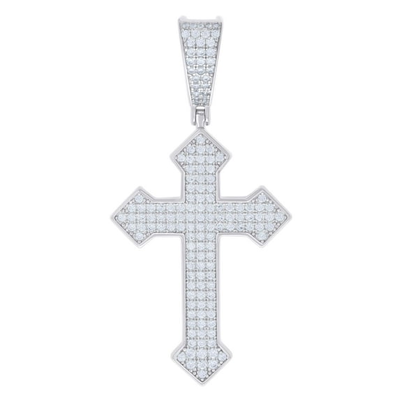 925 Sterling Silver Round Cut Moissanite Men's Pointed Cross Pendant Religious Charm | 1.22 Ct.
