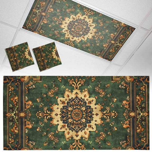 2 Pack Gorgeous Fluorescent Light Covers for Ceiling Lights Gorgeous Decoration Bohemian Pattern Magnetic Ceiling Light Covers Overhead Light Filters for Office Classroom Home