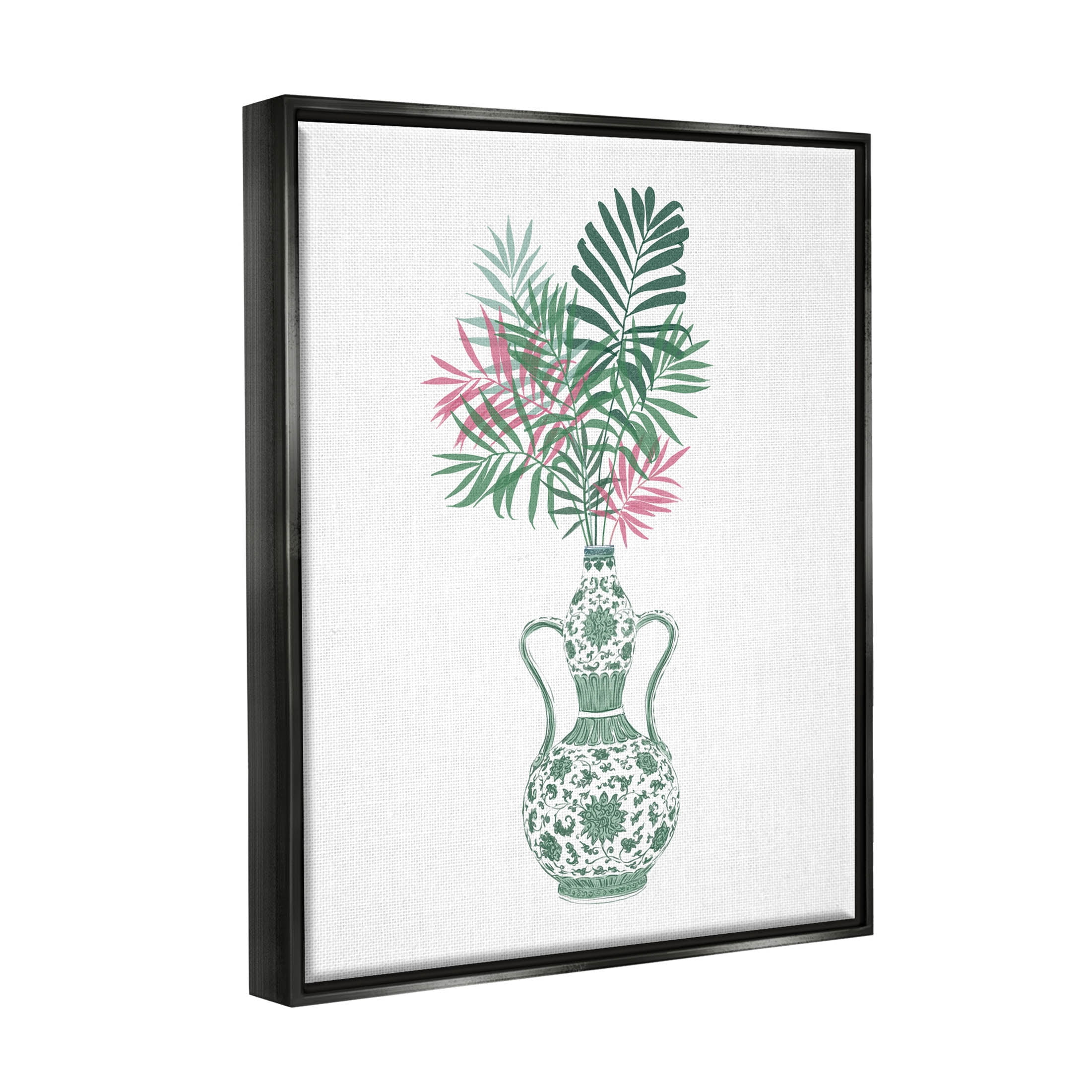 Stupell Industries Tropical Palms Ornate Vase Graphic Art Jet Black Floating Framed Canvas Print Wall Art, Design by Ziwei Li