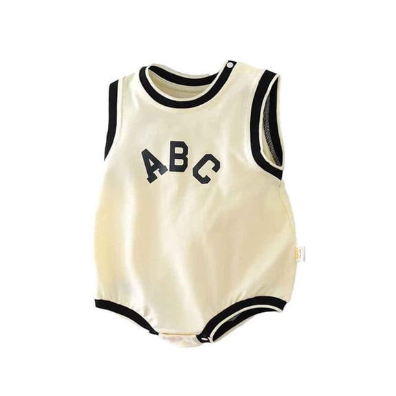 Ulitacool Summer Onesies For Boys O Neck Infant Boys Girls Sleeveless Letter Prints Romper Newborn Bodysuits Beige 3-6 Months