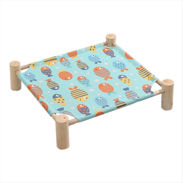 Cama Tipo Hamaca para Gatos y Perros, Hamaca de Madera para Gatos, Cama de Refrigeración Elevada, Cama para Mascotas Portátil Desmontable para Interiores y Exteriores, Adecuada H