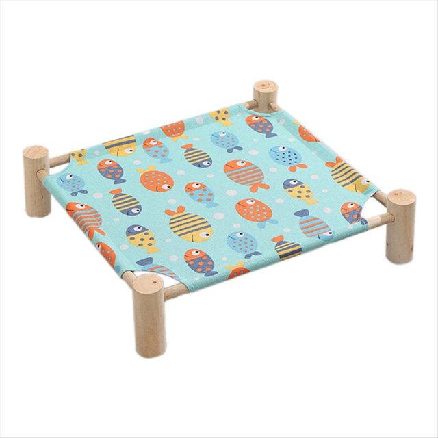 Cama Tipo Hamaca para Gatos y Perros, Hamaca de Madera para Gatos, Cama de Refrigeración Elevada, Cama para Mascotas Portátil Desmontable para Interiores y Exteriores, Adecuada H