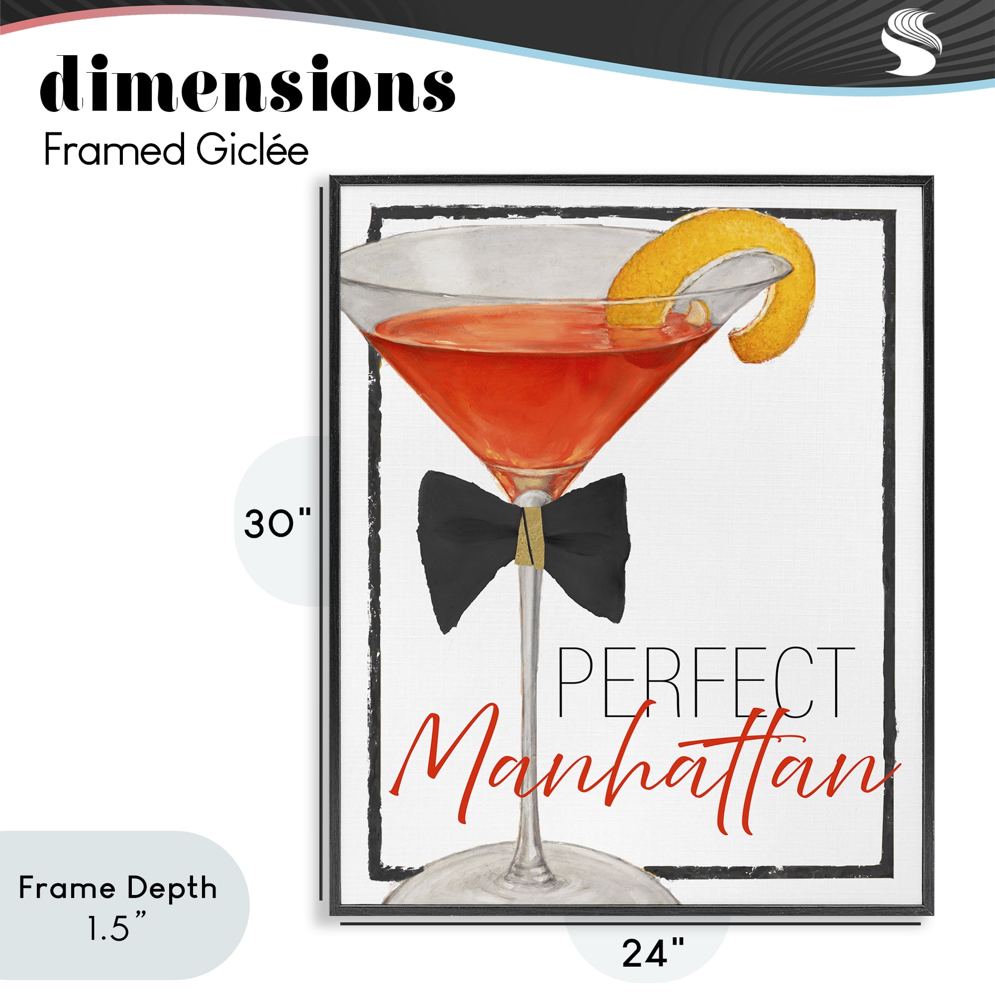 Stupell Industries Perfect Manhattan Cocktail Black Framed Giclee Art, design by Lorenzo Collective