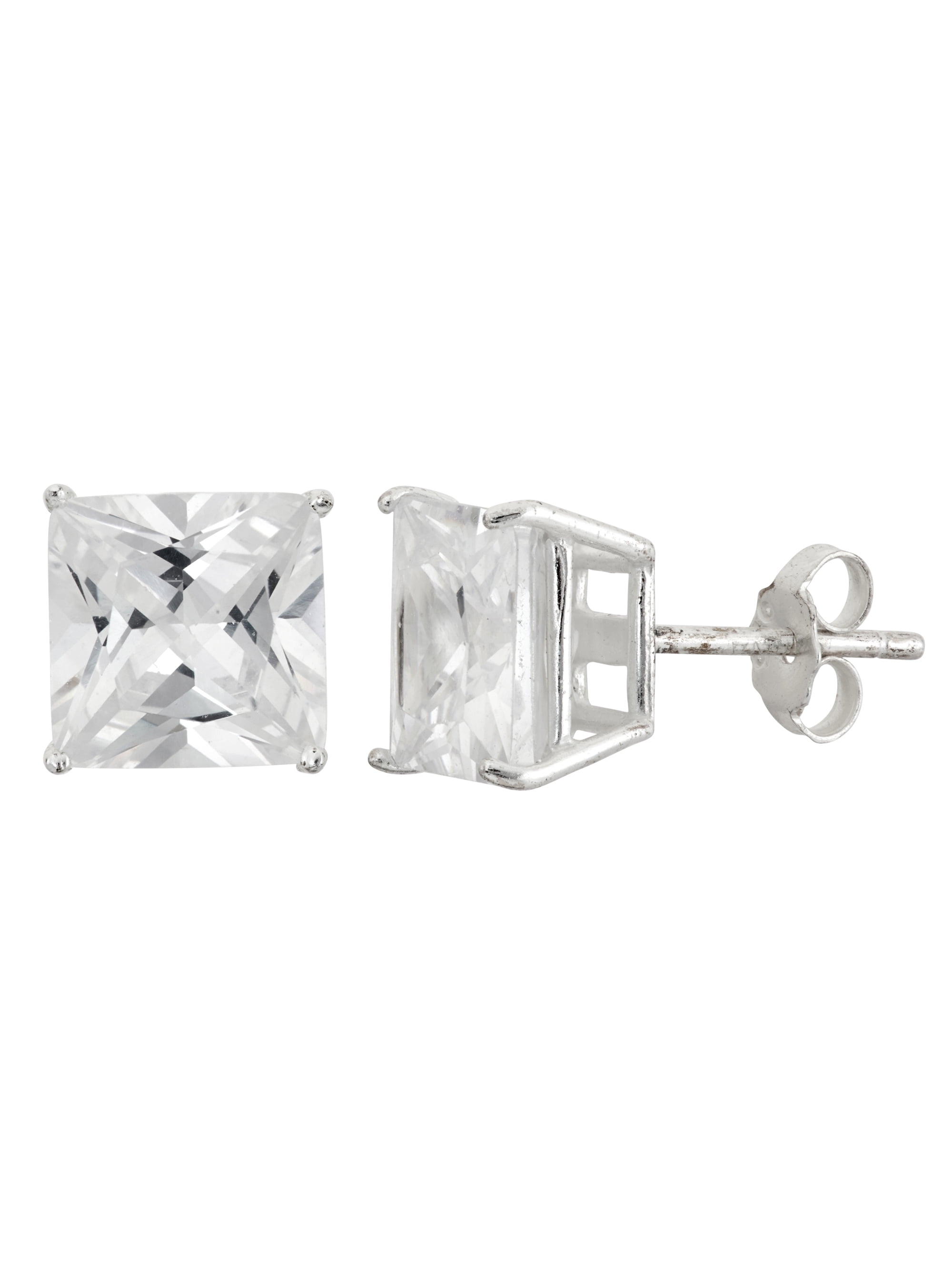 Sterling silver square cut cz stud earrings