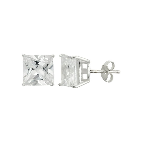 White CZ Sterling Silver 8mm Square Stud Earrings