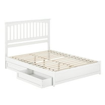 Everett Queen Wood Platform Bed with Panel Footboard & Storage Drawers in White