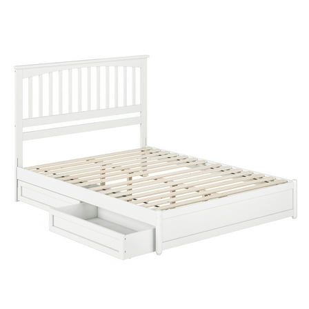 Everett Queen Wood Platform Bed with Panel Footboard & Storage Drawers in White