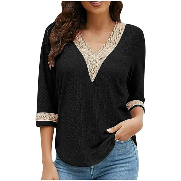 Fesfesfes Women's V-Neck Knit Sweater Comfy Long Sleeve Ribbed Cuffs V-Neck Blouses with Buttons Solid Color Trendy Tops for Daily Wear(Black#3,M)