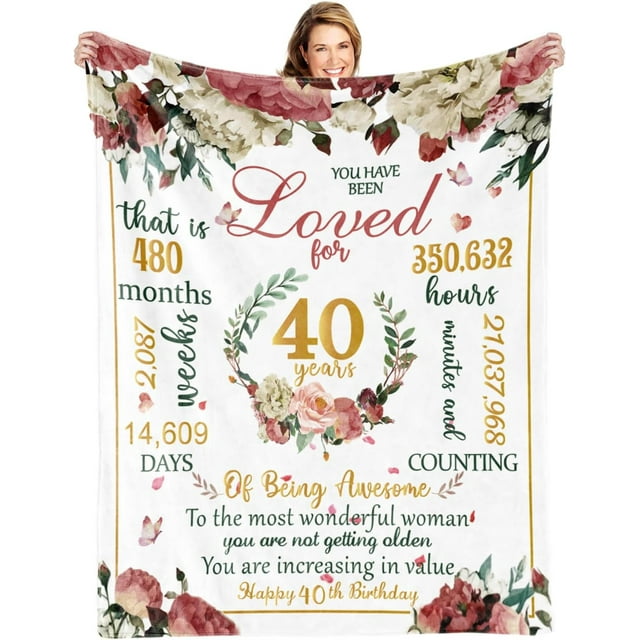 LHSHID 40th Happy Birthday Blanket for Woman 40th Birthday Decorations for Women 40 Year Old Birthday Gift Ideas for Her Mom Blankets from Daughter to Mom Flower Soft Throw Blanket 60"x80"