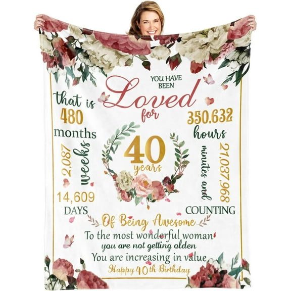 40th Happy Birthday Blanket for Woman-40th Birthday Decorations for Women, 40 Year Old Birthday Gift Ideas for Her, Mom Blankets from Daughter to Mom, Flower Soft Throw Blanket 50" X 60"