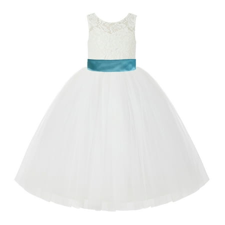 

Ivory Lace Back Flower Girl Dress Junior Bridesmaid Princess 212noFT
