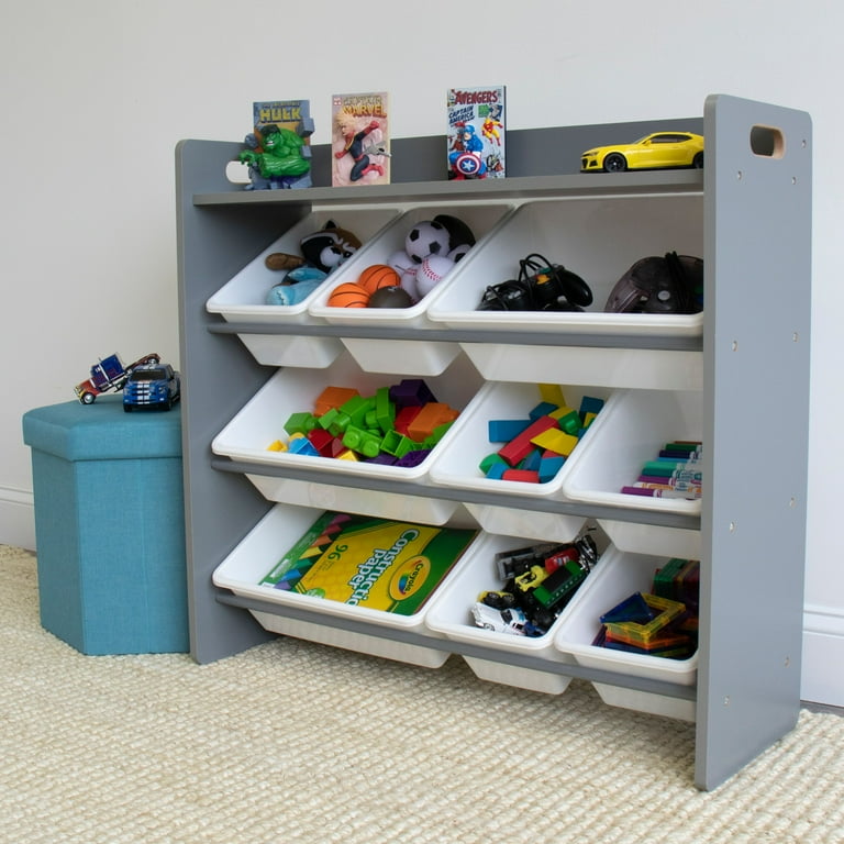 Sturdis Kids Toy Storage Organizer with Bookshelf and 8 Toy Bins - Blue