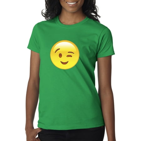 New Way 343 - Women's T-Shirt Emoji Face Winking Eye (Best Black Emoji App)