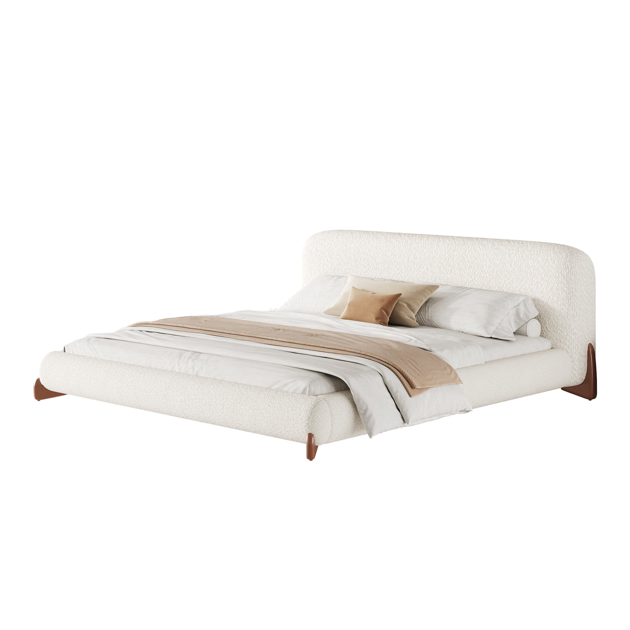 Christopher Knight Home California King Boucle Upholstered Platform Bed with Thick Headboard, White