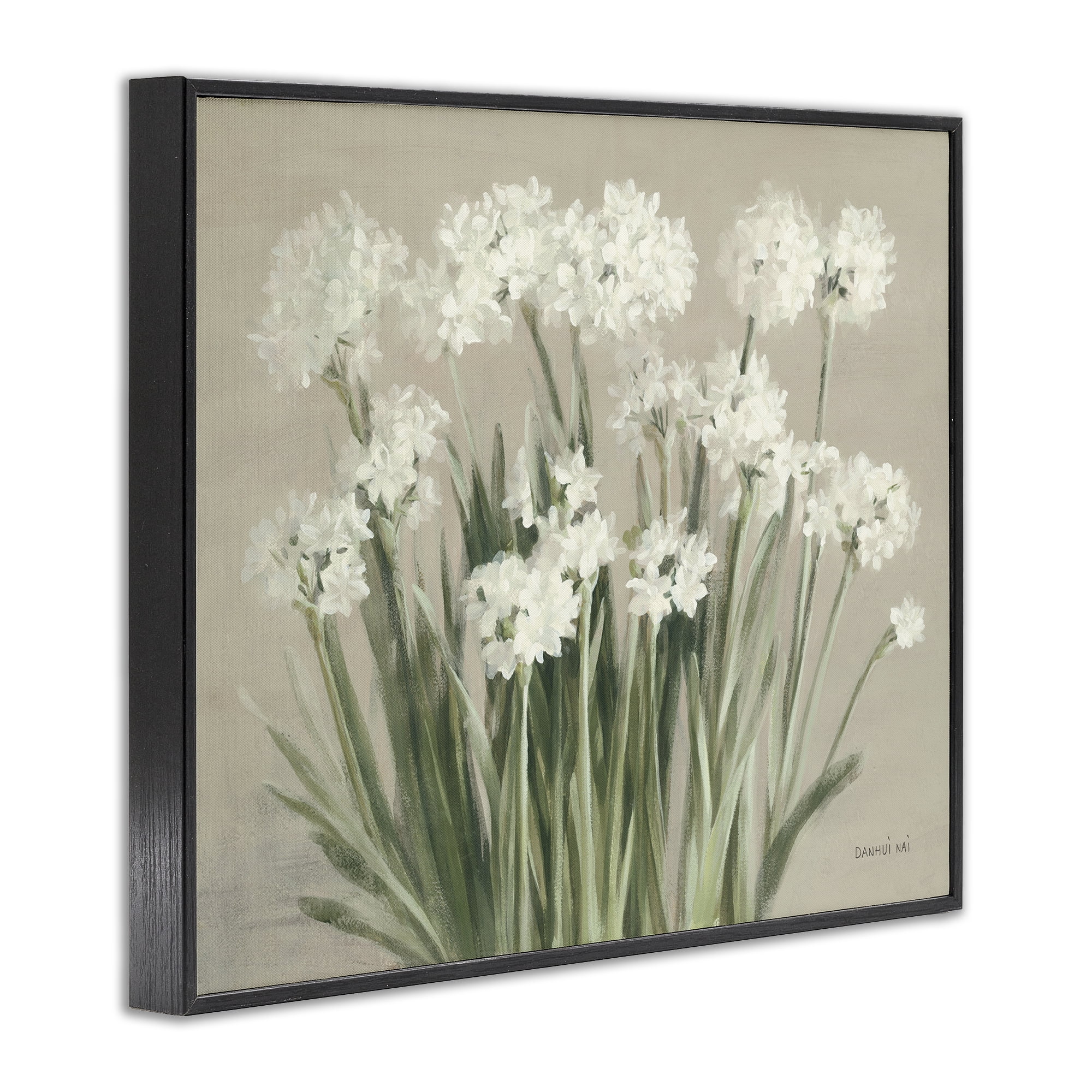 Stupell Industries Snowy Floral Paperwhites Botanical & Floral Painting Black Framed Art Print Wall Art, 20 x 16