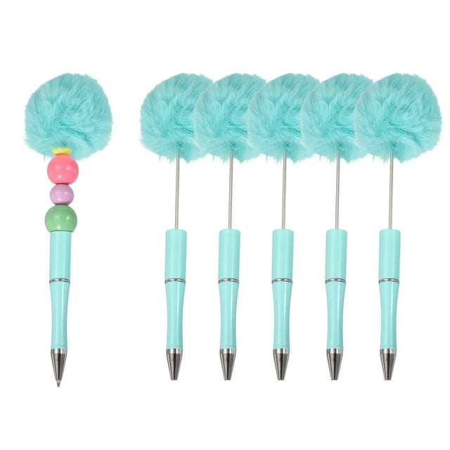 Bolígrafos de bola de pompón Uxcell, bolígrafos esponjosos de bola de pom pom de plástico, bolígrafo con cuentas lindo para regalo de bricolaje, escritura, suministros de oficina - 6 Pcs (Azul)