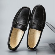 Winter Men's Casual Loafers Slip On Outdoor Fuzzy Furry Loafers Leather Warm Comfortable Shoes Male Driving Shoes Moccasins Classic Penny Loafer Flats Boat Shoes