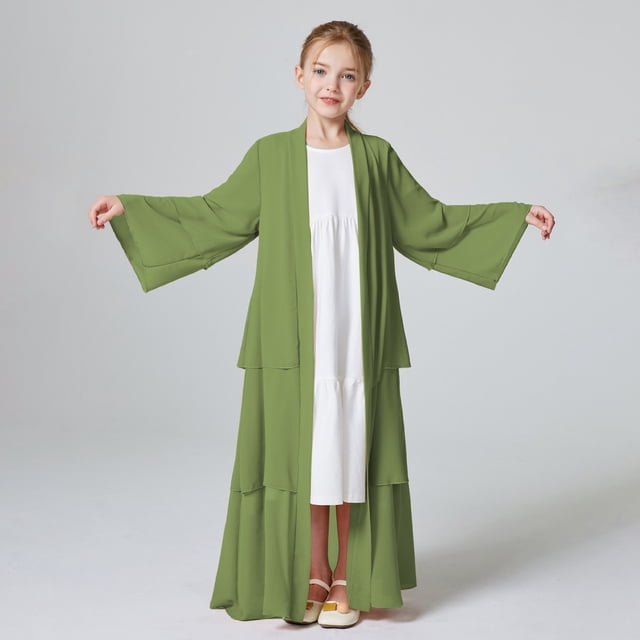 SXcggal One Abaya en Chiffon pour Enfants Filles Cardigan Ouvert Robe Robe Douce Mignonne Décontractée Robe pour Enfants