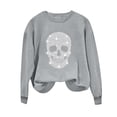 thumbnail image 3 of FAVIPT Womens Oversized Halloween Sweatshirt Crew Neck Sequin Skull Print Pullover Tops Long Sleeve Casual Loose Outfits Gray,XL, 3 of 6