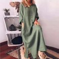 thumbnail image 2 of CHOK Robe d'Été en Coton et Lin pour Femmes Col Rond Coupe Ample Robe Chemise Unie Grande Taille Lin Décontracté Long Cover Ups, 2 of 3
