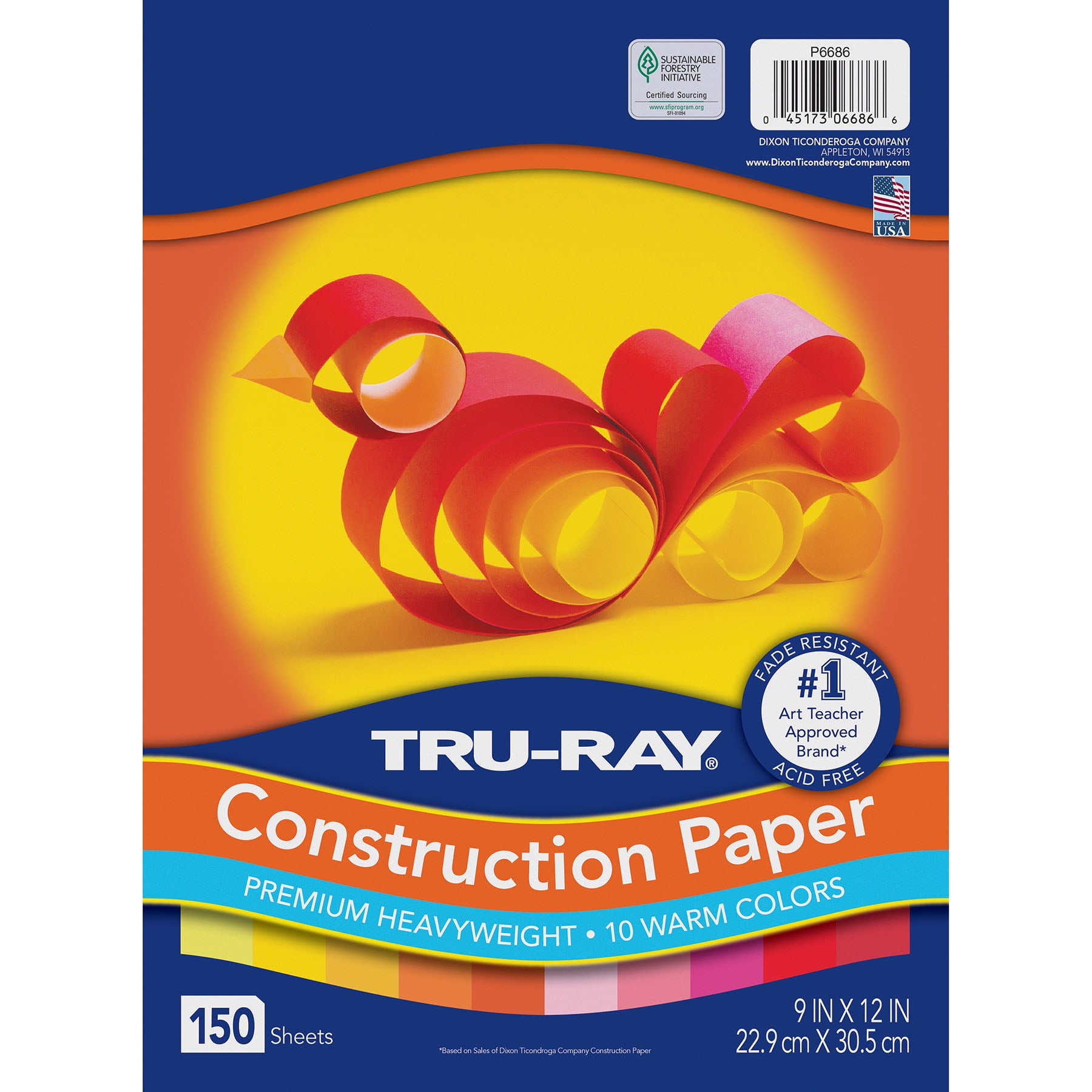 Tru-Ray Construction Paper, Heavyweight, Warm Assorted, 9" x 12", 150 Sheets Per Pack, 3 Packs