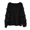 thumbnail image 5 of Abcnature Women V-neck Ruffled Lantern Sleeve Splicing Solid Fashion Casual Blouse Plus Size Tops for Ladies Autumn Winter Casual Loose Tunic Blouse Black L, 5 of 6