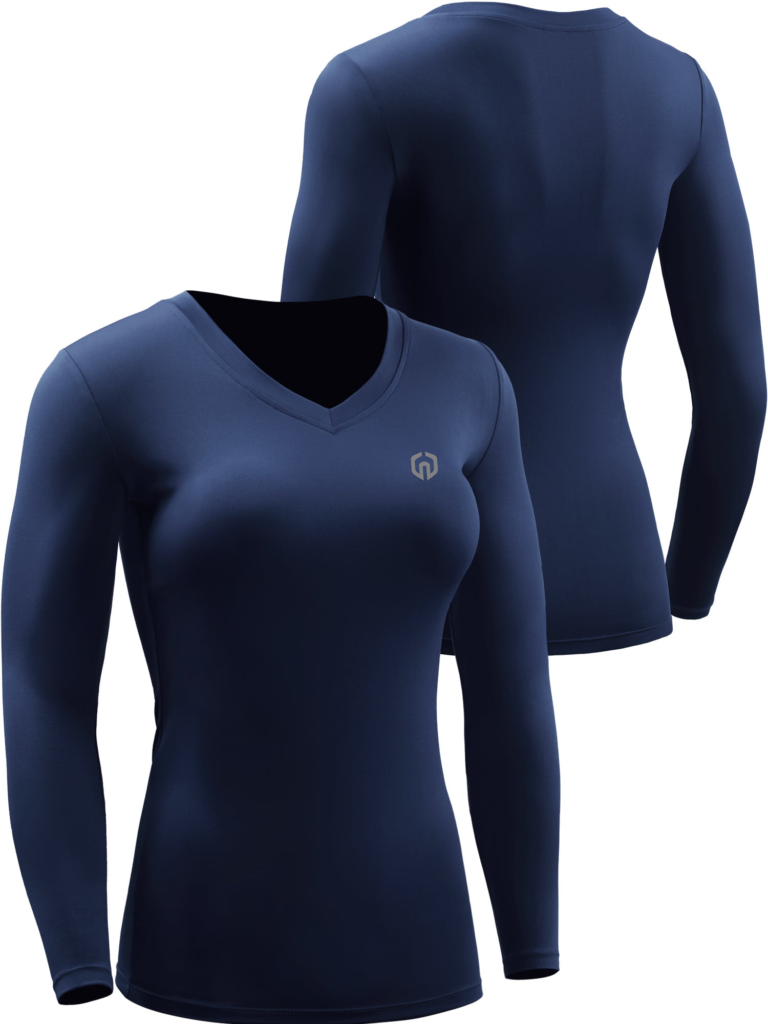 NELEUS Womens Compression Shirts Long Sleeve Workout Yoga T Shirt V Neck 3  Pack,Black+Gray+Navy Blue,US Size L