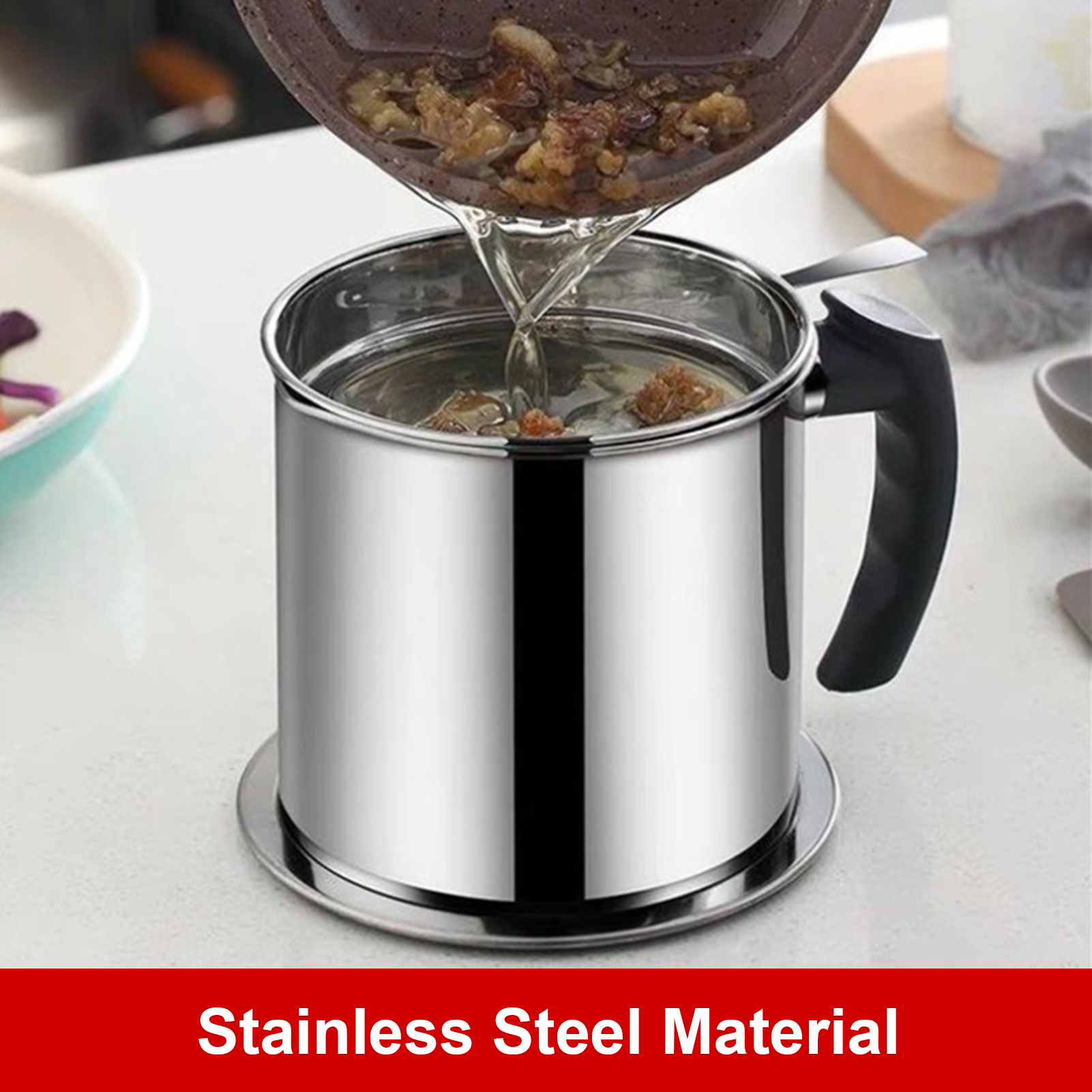 Tomshoo Kitchen Oil Pot Stainless Steel Oil Filter Household Cooking Oil Fat Separator With Lid - image 3 of 7