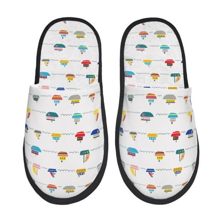 

Qekee Color Ships print Slippers for Women and Men Fluffy Cute Cozy House Slipper Funny Furry Bedroom Slippers for Women Indoor -Medium
