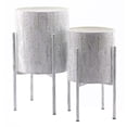 thumbnail image 4 of LuxenHome Set of 2 White Leaf Embossed Metal Cachepot Planters with White Stand, 4 of 8