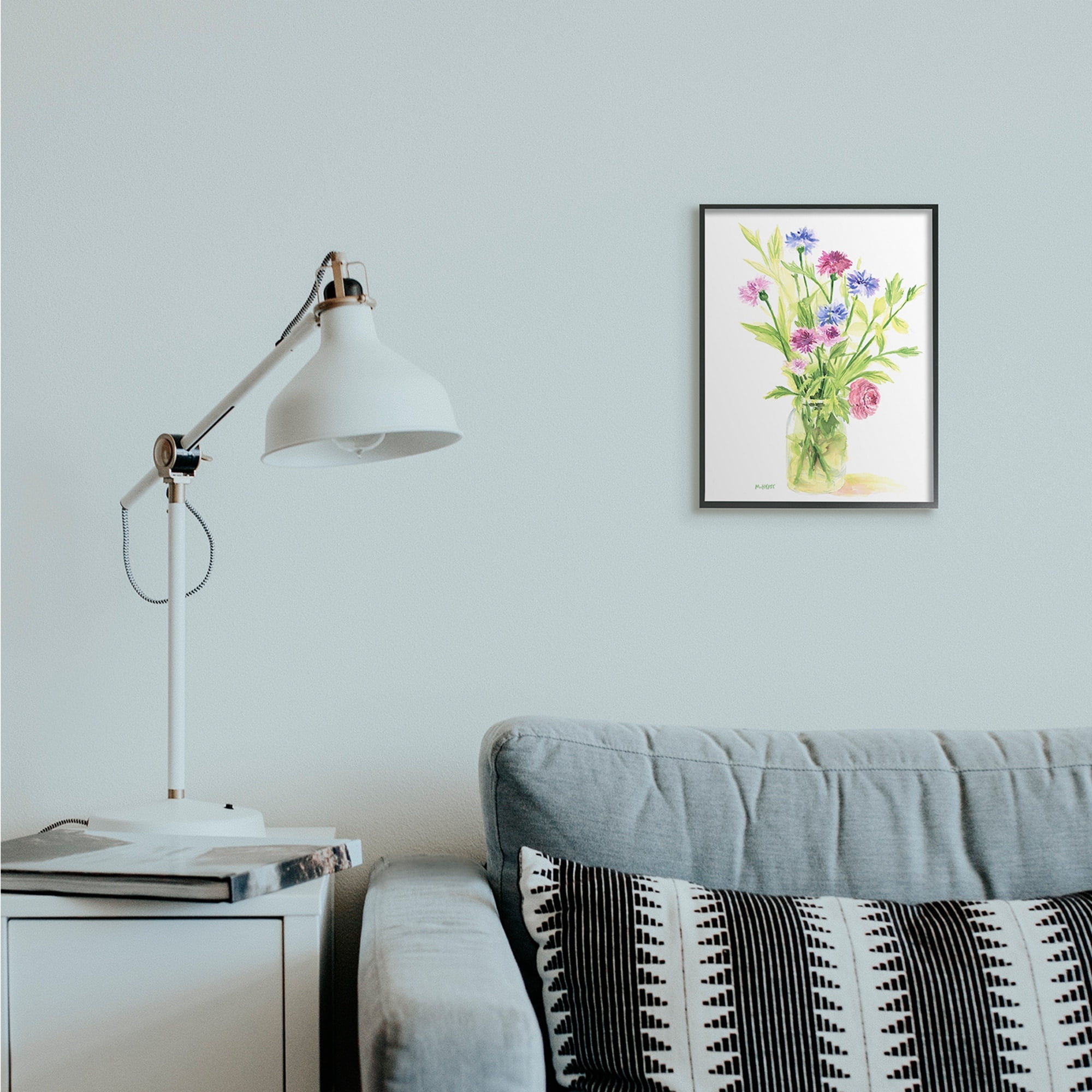Stupell Industries Bouquet of Wildflowers Soft Green Purple Blue Watercolor Black Framed, 16 x 20, Design by Melissa Hyatt LLC