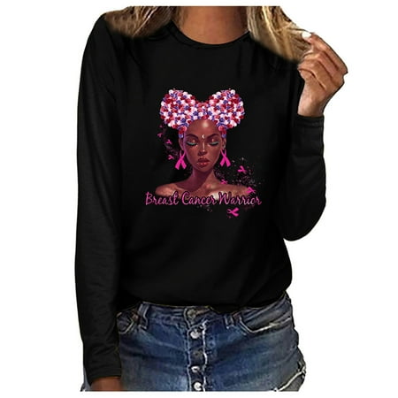 

Women Breast Cancer Top Casual Long Sleeve Creawneck Sweatshirt Pullover Blouse