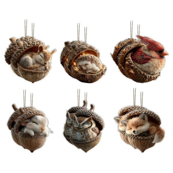 Forest Animal Acorn Ornaments –Cute Forest Animal Christmas Ornaments, Woodland Animal Creature Hanging Ornament,Acrylic Hanging Ornament for Home Decor,12PCS(2D Flat)