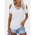 thumbnail image 4 of Womens Summer Shirts V Neck Criss Cross Cold Shoulder Tops Blouse, 4 of 4