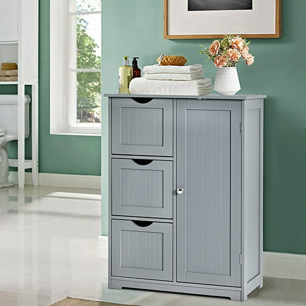 Armario de Suelo Costway con 3 cajones y 1 estante Ajustable color gris 60 x 30 x 81cm
