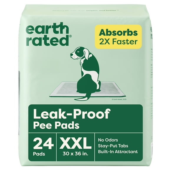 Earth Rated Leak-proof Pee Pads for Dogs and Puppies, 2X Faster Absorption*, Unscented, XXL, 30x36 in., 24 Pads