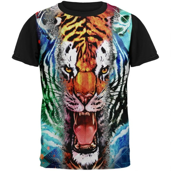 Wild Tiger Splatter Adult Black Back T-Shirt - Medium
