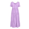 thumbnail image 6 of Miluxas Women's Summer Plaid Maxi Dress V Neck Short Sleeve Tiered Ruffle Dress Casual Loose Flowy A Line Long Dress Beach Vacation Outfits Purple, 6 of 6