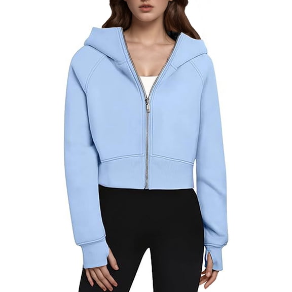 Hoodies For Women Womens Zip Up Cropped Sweatshirts Thumb Hole Jackets Hoodie
