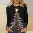 thumbnail image 2 of asdoklhq Christmas Women's Tops Women's Casual Christmas Print Round Neck Long Sleeve T-Shirt Loose Top Multicolor 2X, 2 of 5
