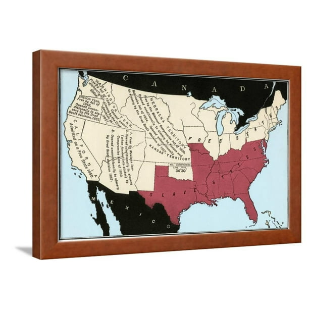 Us Map Of Freedom And Slavery In 1857 Framed Print Wall Art Walmart Com Walmart Com