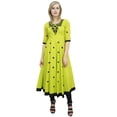 thumbnail image 3 of Bimba Women's Designer Yellow Tunic Cotton Embroidered Anarkali Kurti Dress-10, 3 of 5