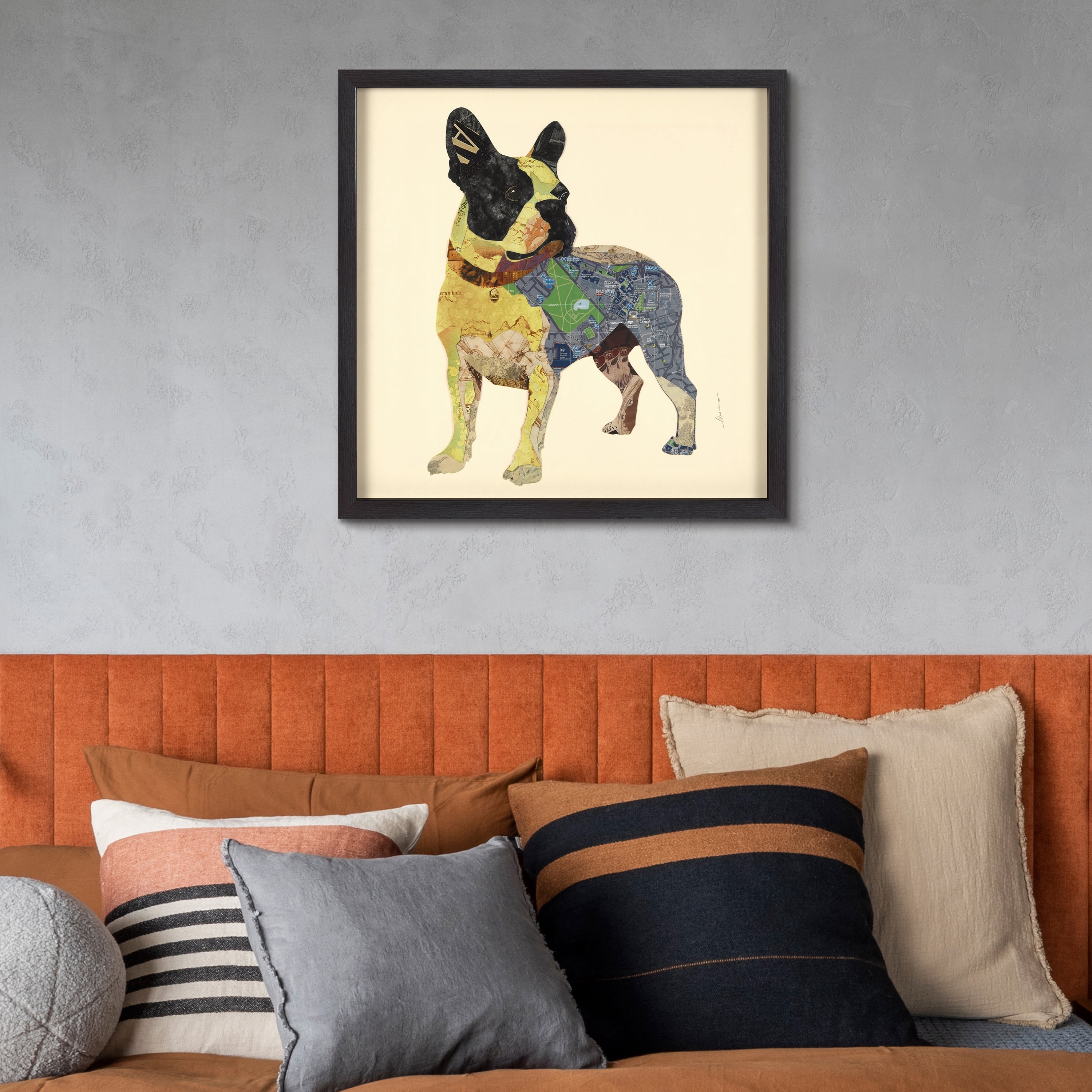 Empire Art Direct Boston Terrier Dimensional Collage Framed Graphic Art Under Glass Wall Art, 25" x 25" x 1.4", Ready to Hang