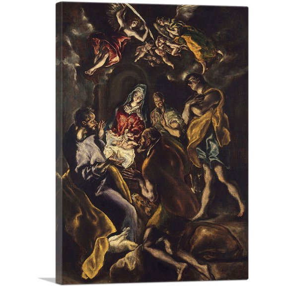 ARTCANVAS The Adoration of the Shepherds 1614 Canvas Art Print by El Greco - Size: 12" x 8" (0.75" Deep)